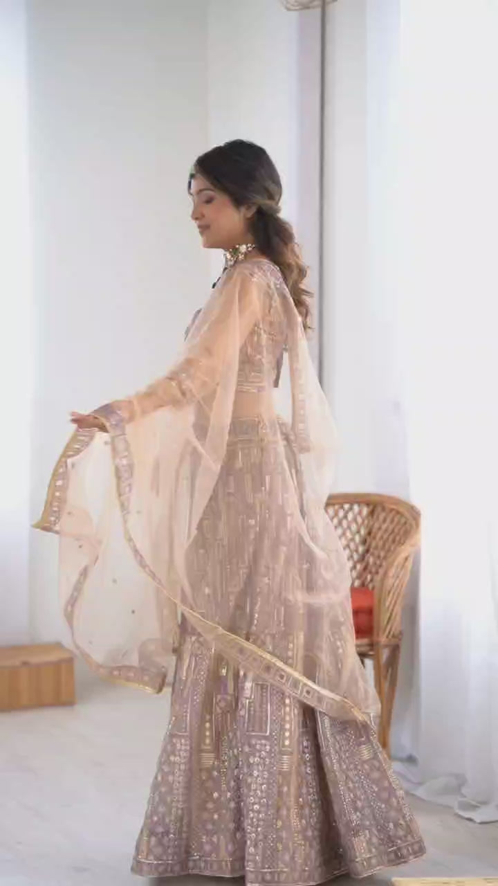 Premium Butterfly Net Lehenga with Heavy Embroidery & Sequins – Semi-Stitched with Dupatta