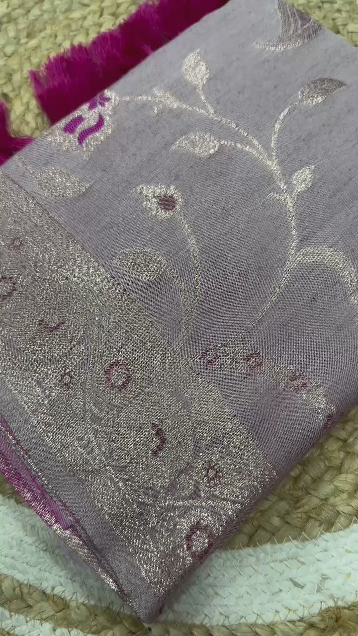 ✨ Soft Silk Cotton Saree with Banarasi Zari & Meenakari Work ✨